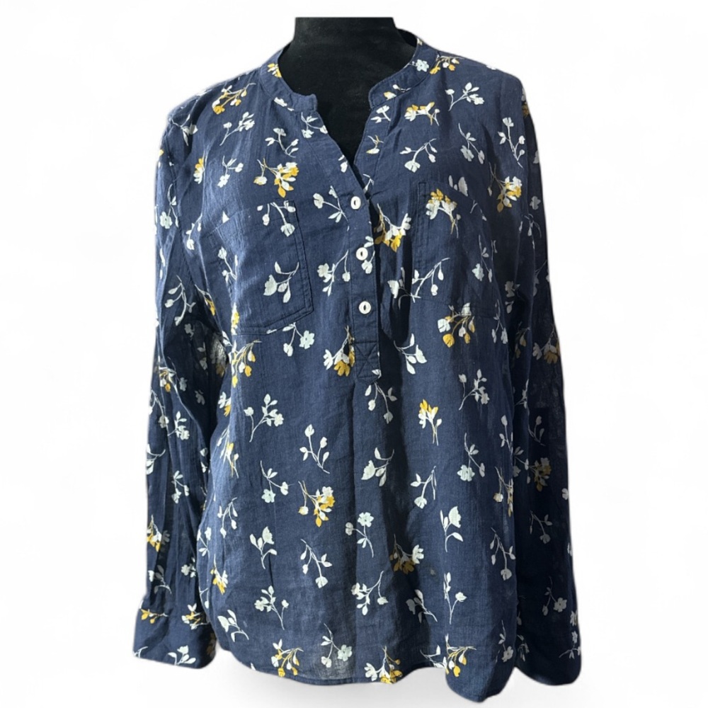 Carve Design Blue/Yellow/White Floral Long Sleeve Blouse- Size L